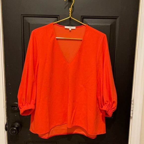 Tibi red V-neck top with full sleeves - Picture 1 of 4